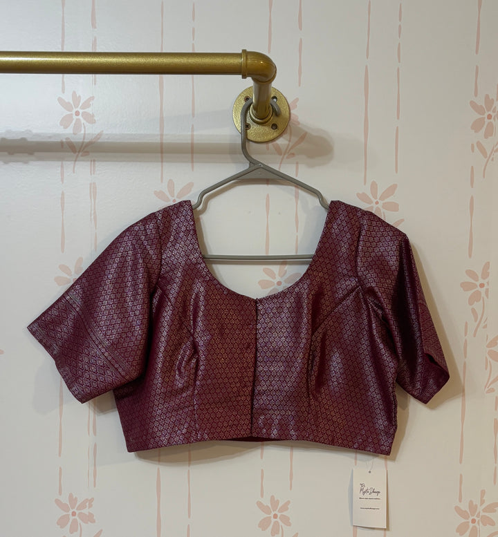 Beetroot Purple Semi banarasi saree and Blouse set