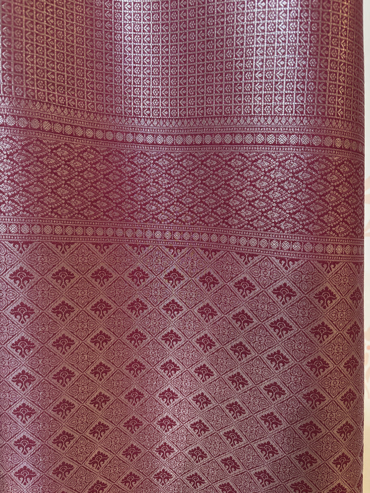 Beetroot Purple Semi banarasi saree and Blouse set