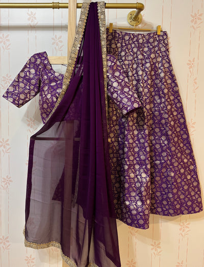 Purple Brocade Lehanga set