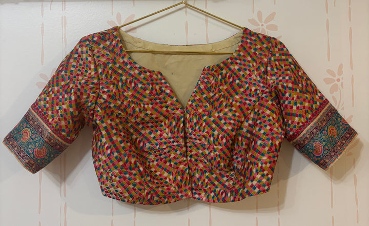 Cream/Multicolor Pashmina Saree and Blouse Set