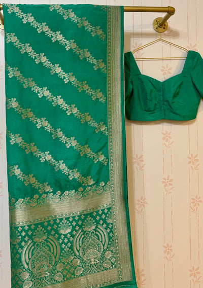 Green Dola Silk Banarasi Saree and Blouse Set