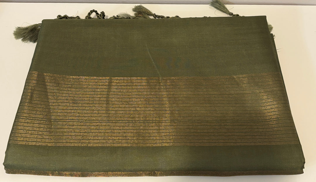 Olive green Single Color Soft Silk Saree