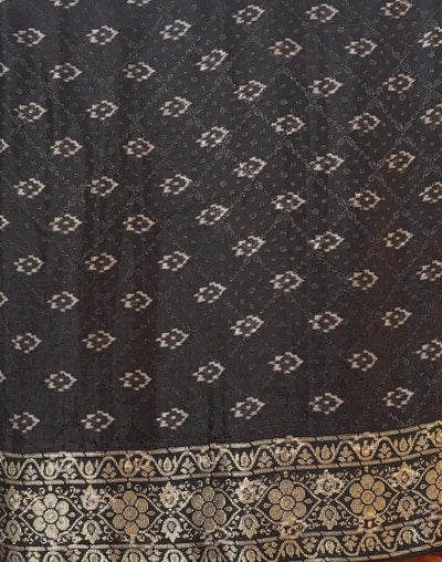 Maroon/black ikat zari woven tussar silk saree