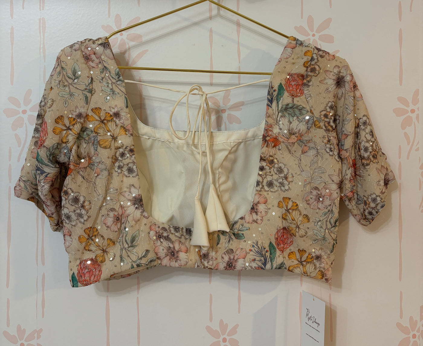 Off white georgette sequin embroidered blouse