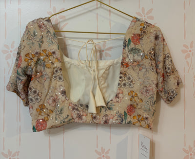 Off white georgette sequin embroidered blouse