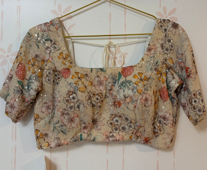 Off white georgette sequin embroidered blouse