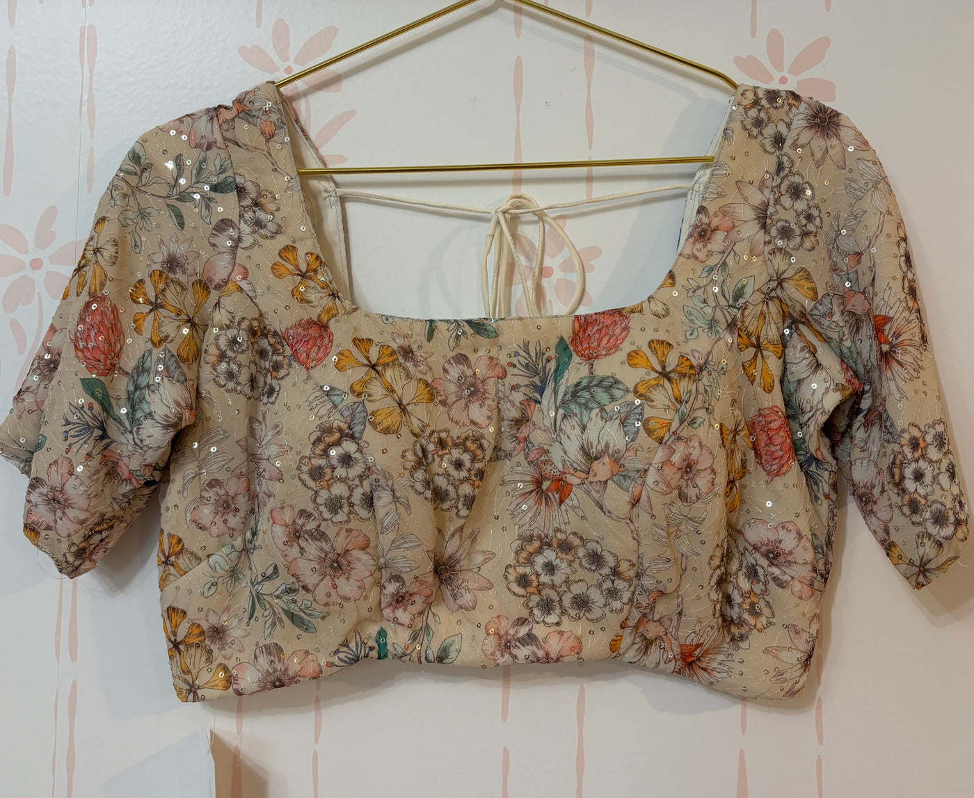 Off white georgette sequin embroidered blouse