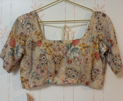 Off white georgette sequin embroidered blouse
