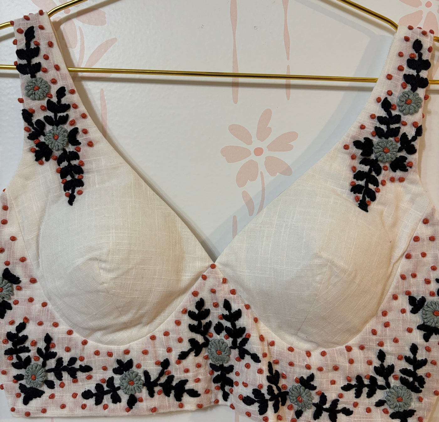 Cotton French knot embroidery blouse
