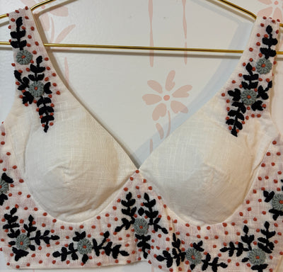 Cotton French knot embroidery blouse