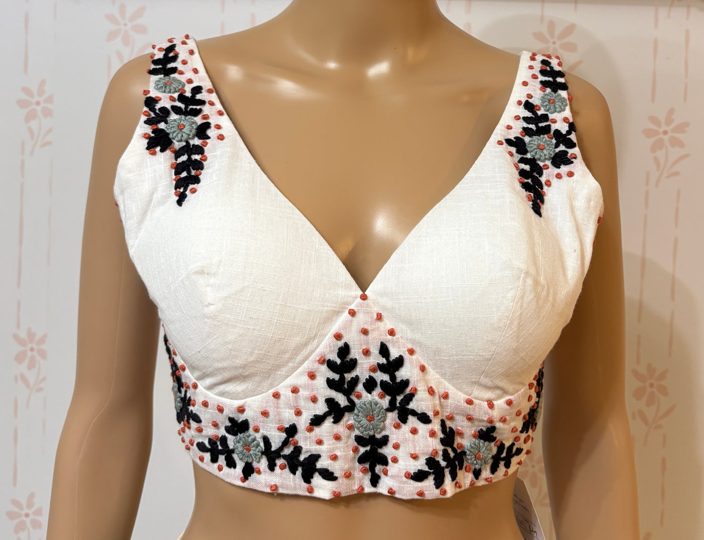Cotton French knot embroidery blouse