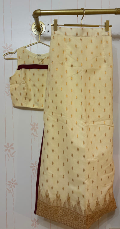Mul Chanderi crop top and skirt set
