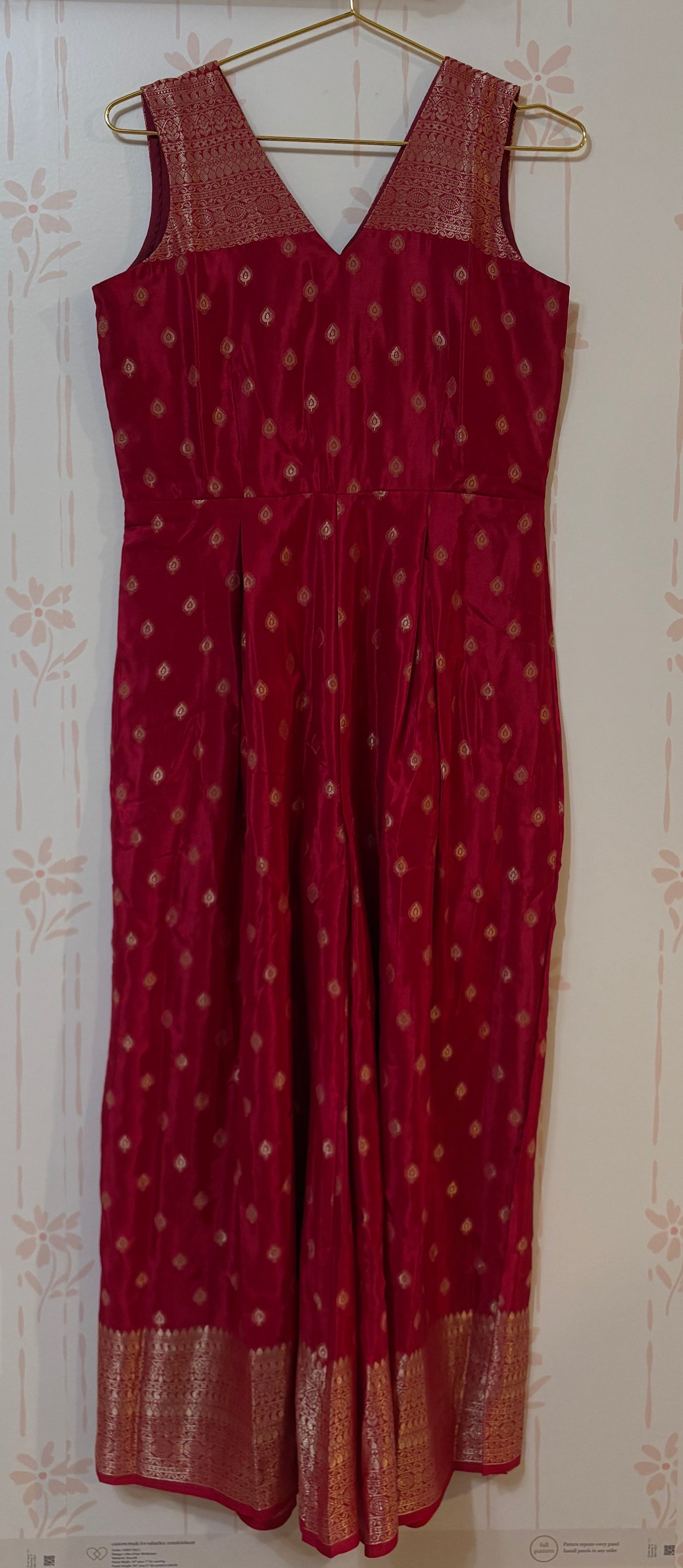 Deep Pink Crepe Banarasi Jumpsuit