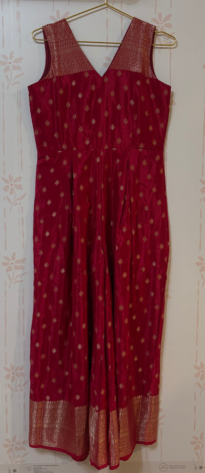 Deep Pink Crepe Banarasi Jumpsuit