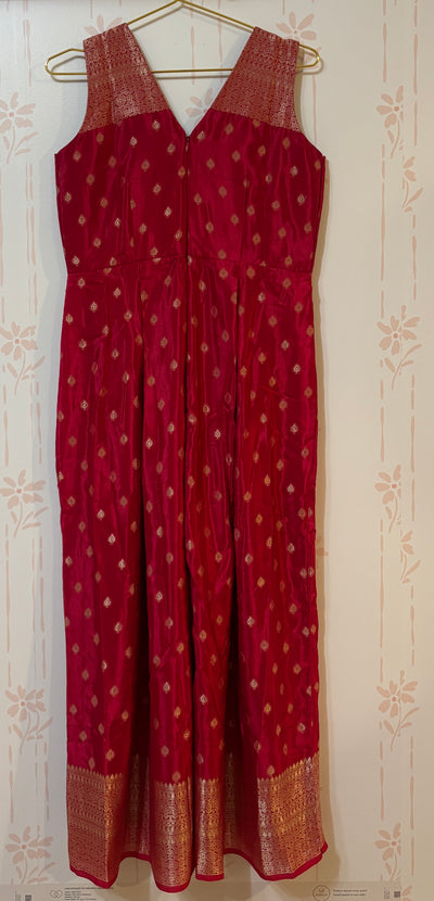 Deep Pink Crepe Banarasi Jumpsuit