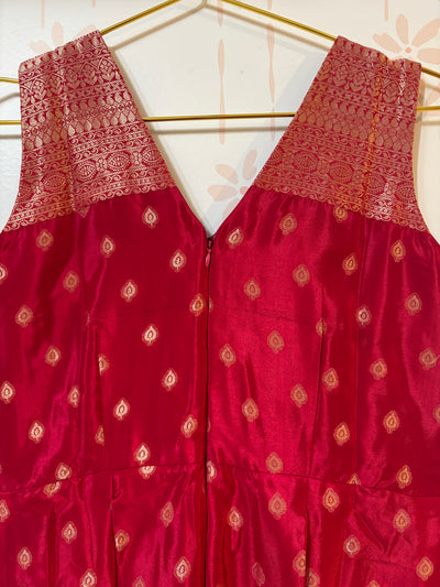 Deep Pink Crepe Banarasi Jumpsuit