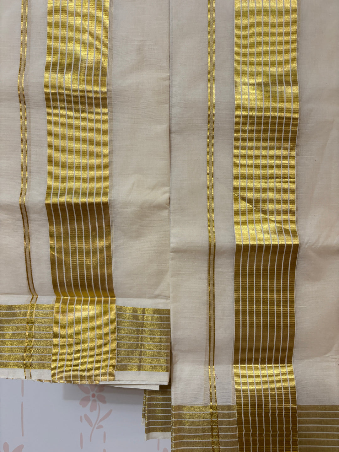 Kerala Kasavu set Mundu with Stripes Border