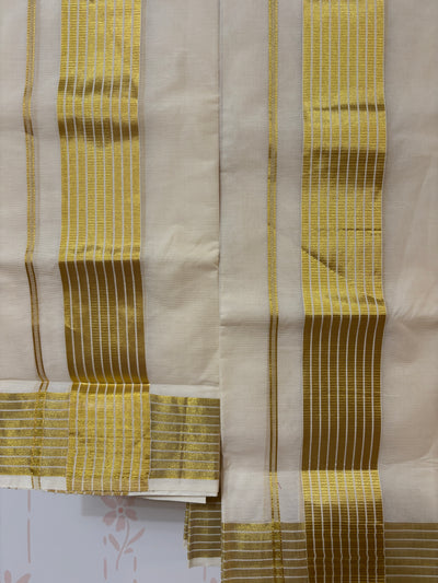 Kerala Kasavu set Mundu with Stripes Border