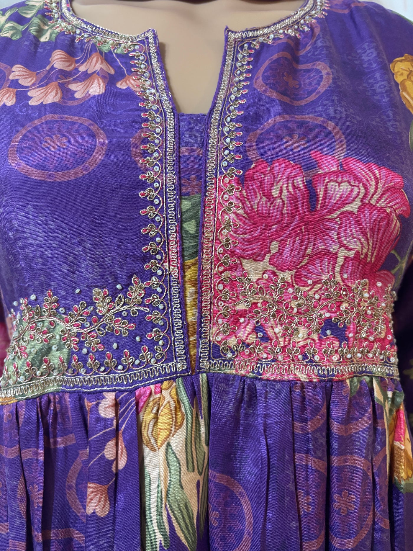 Violet floral 3 piece muslin suit set