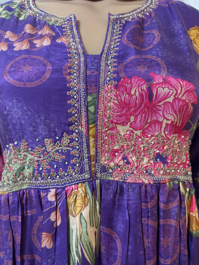 Violet floral 3 piece muslin suit set