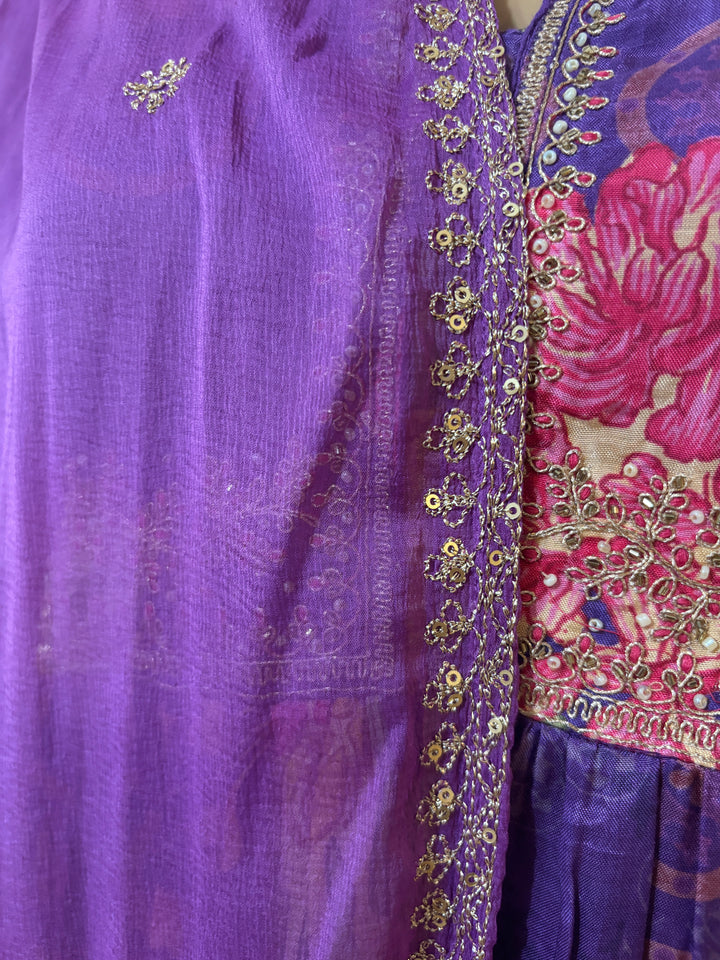 Violet floral 3 piece muslin suit set