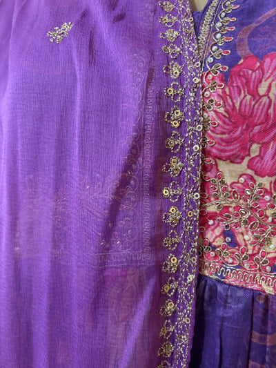 Violet floral 3 piece muslin suit set