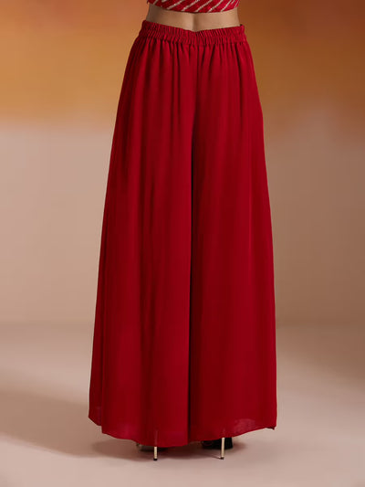 Red Embroidered Bustier with palazzo pants and cape
