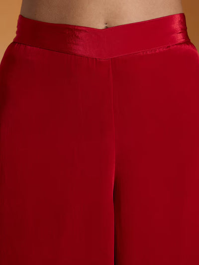 Red Embroidered Bustier with palazzo pants and cape