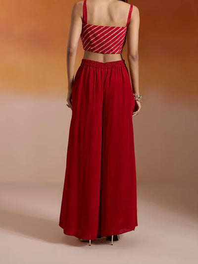 Red Embroidered Bustier with palazzo pants and cape