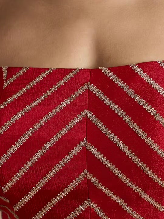 Red Embroidered Bustier with palazzo pants and cape
