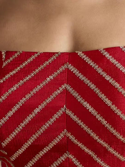 Red Embroidered Bustier with palazzo pants and cape