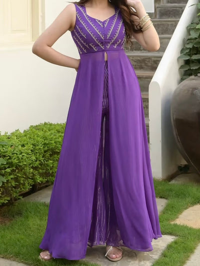 Purple High Slit Coord Set