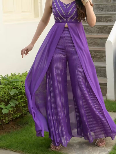 Purple High Slit Coord Set