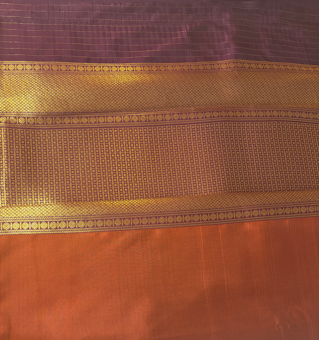 Rust Orange Kanchipuram style Semi silk saree