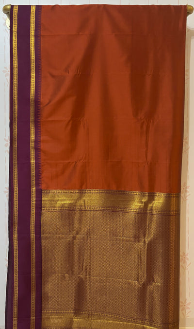 Rust Orange Kanchipuram style Semi silk saree