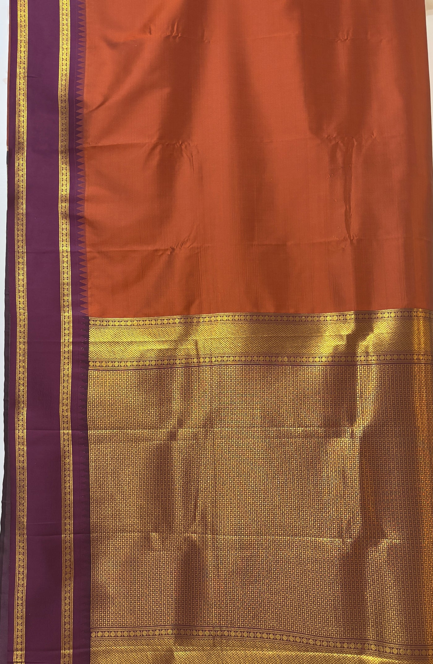 Rust Orange Kanchipuram style Semi silk saree