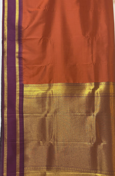 Rust Orange Kanchipuram style Semi silk saree