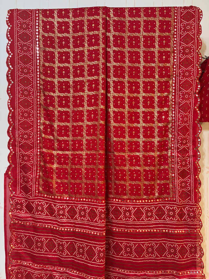 Kumkum red Gharchola saree and blouse set