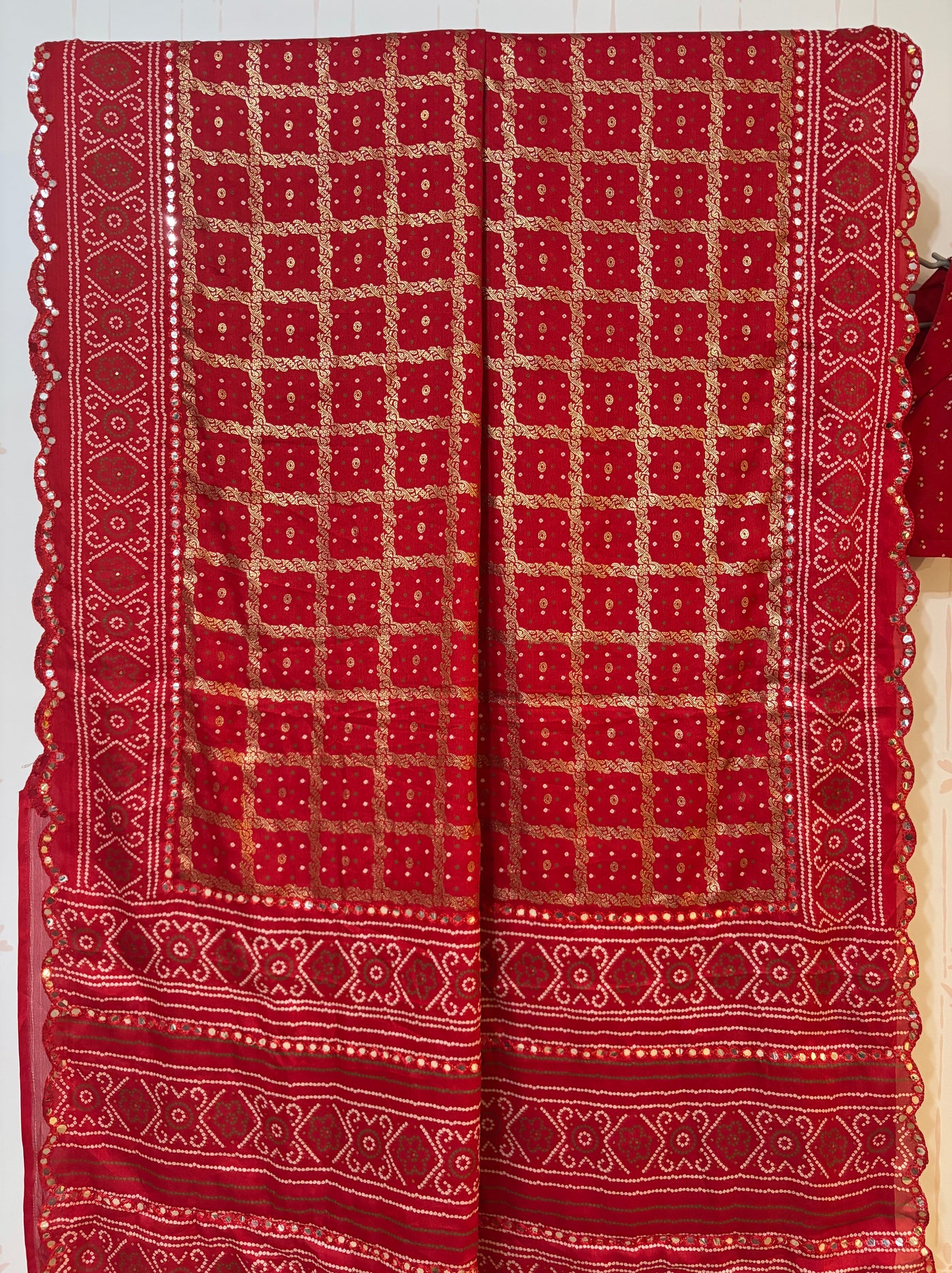 Kumkum red Gharchola saree and blouse set
