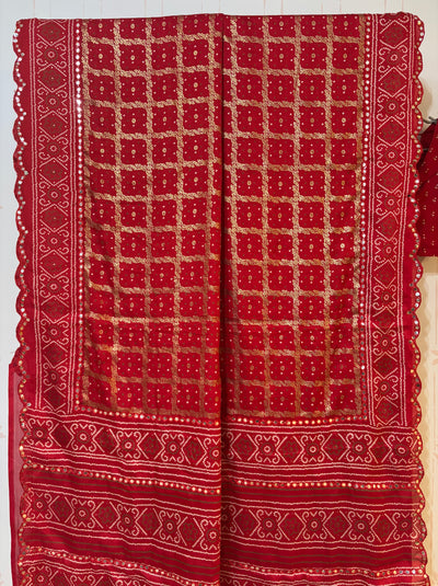 Kumkum red Gharchola saree and blouse set