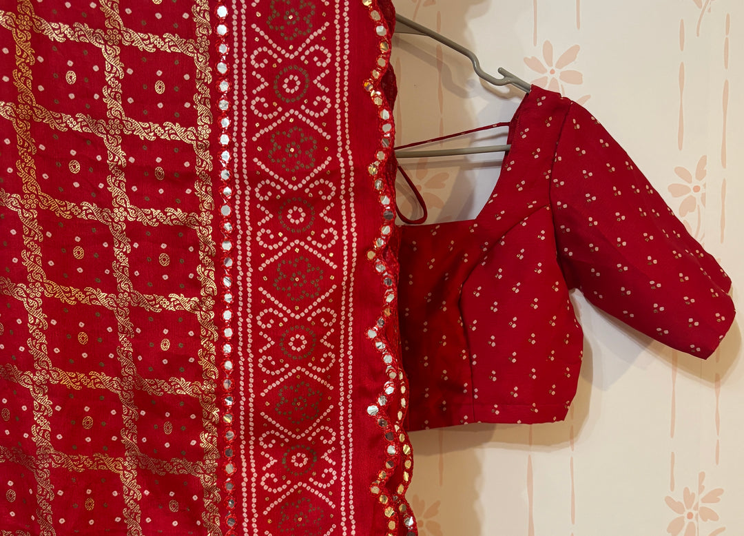 Kumkum red Gharchola saree and blouse set