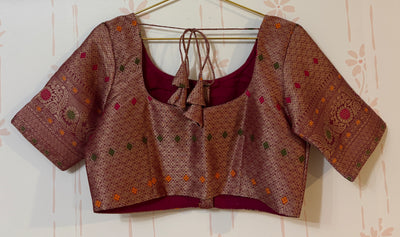 Maroon Chiniya silk Minakari Saree and Blouse Set