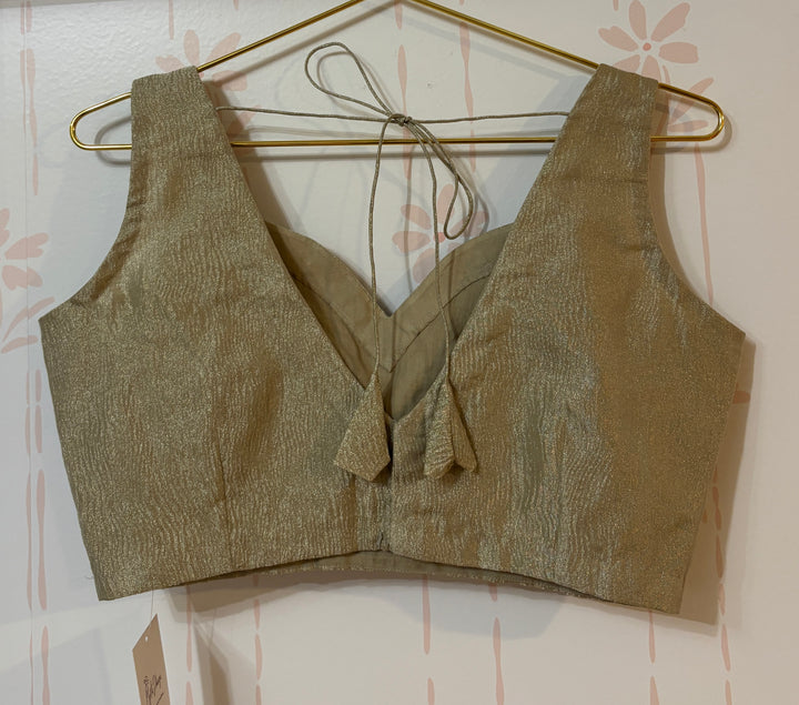 Sage green applique embroidered crush tissue organza saree and blouse set