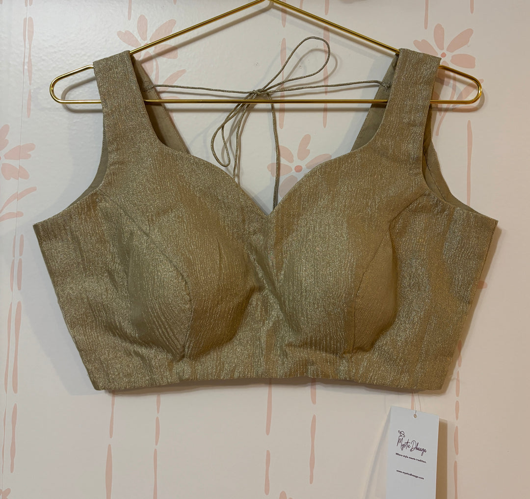 Sage green applique embroidered crush tissue organza saree and blouse set