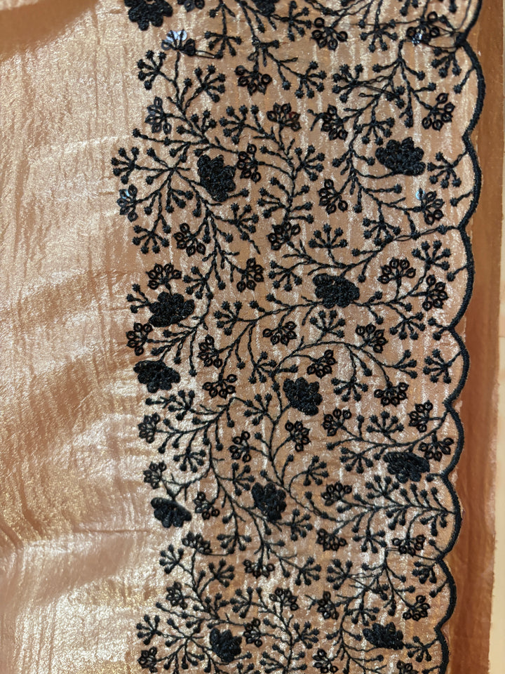 Light Peach embroidered crush tissue organza saree and blouse set