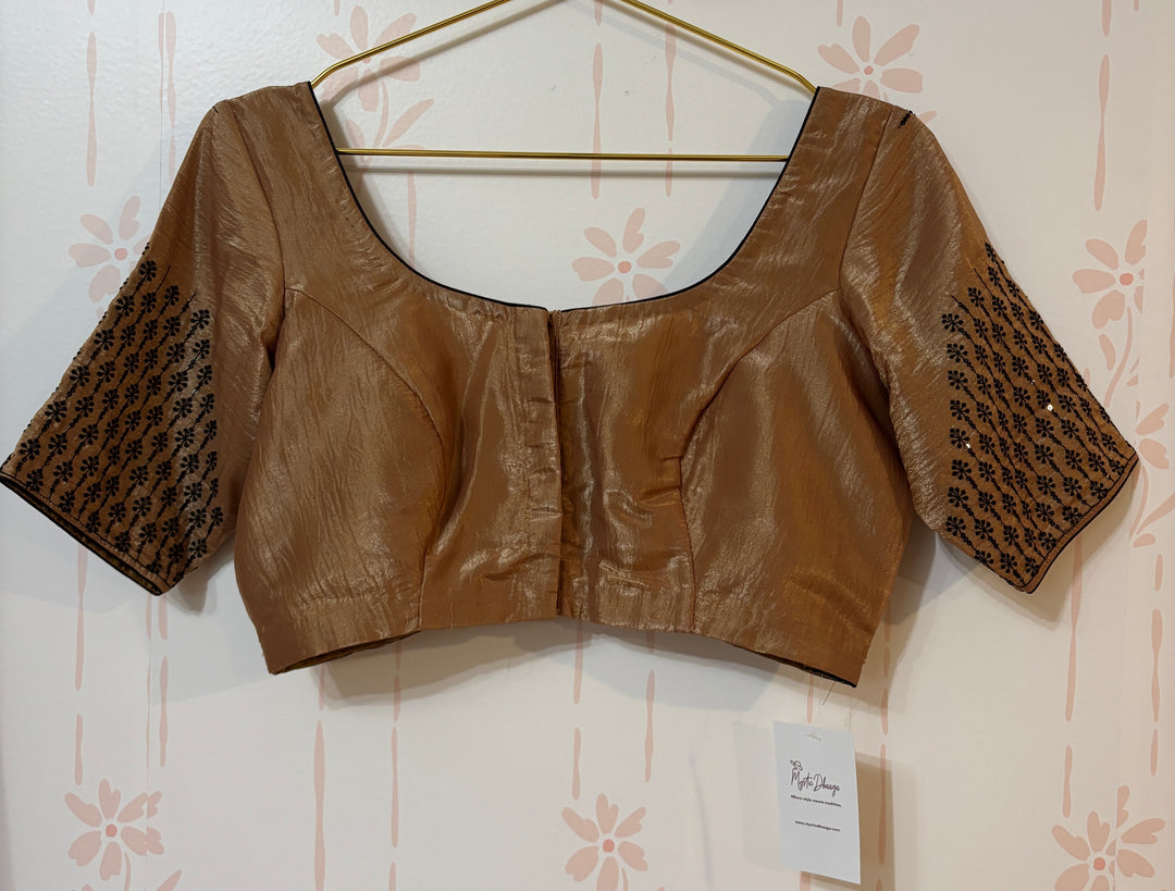 Light Peach embroidered crush tissue organza saree and blouse set