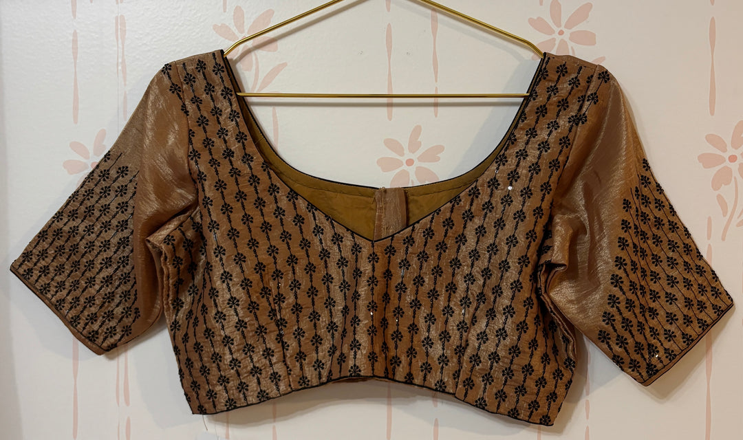 Light Peach embroidered crush tissue organza saree and blouse set