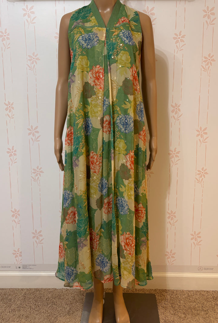 Pastel green georgette halter neck dress