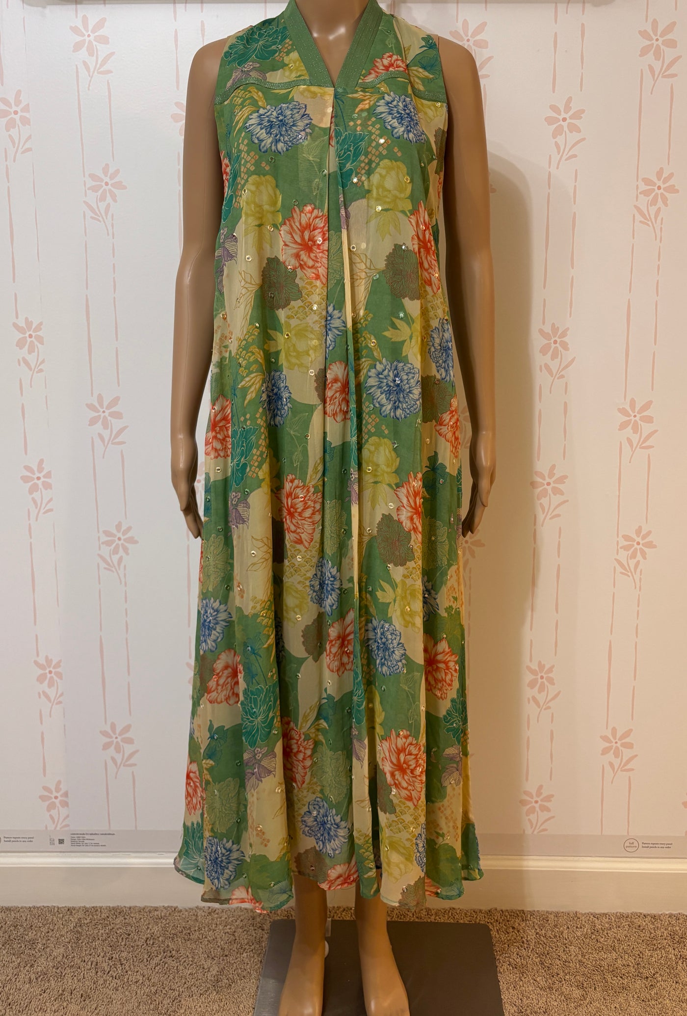 Pastel green georgette halter neck dress