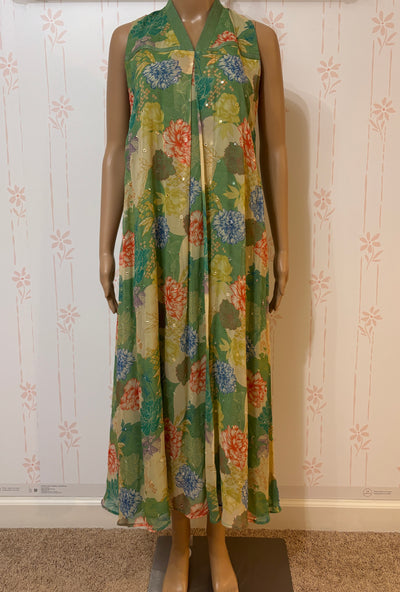 Pastel green georgette halter neck dress